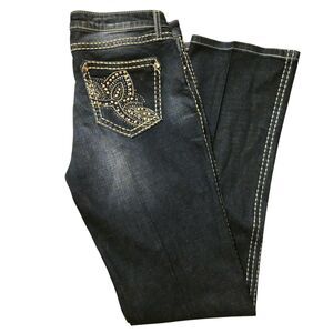 Wrangler Women's Boot Cut Jeans - Dark Blue with Gold Accents -y2k